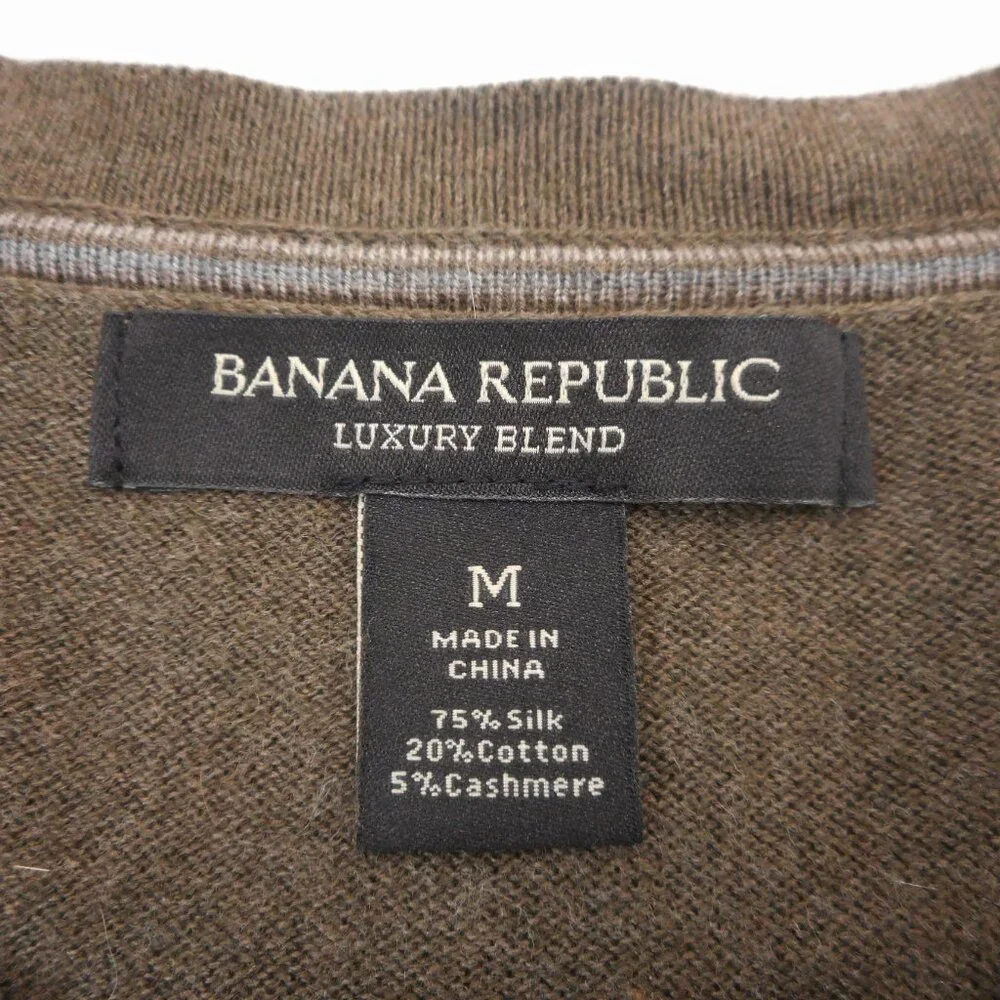 Banana Republic Sweater Mens M Olive Brown Pullover Luxury Silk Blend V Neck
